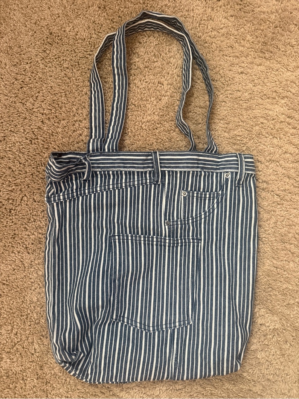 Navy and White Striped Tote with Interior Pocket